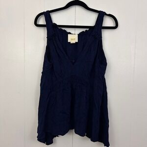 Maeve Navy Blue Sleeveless V-Neck Cotton Blouse